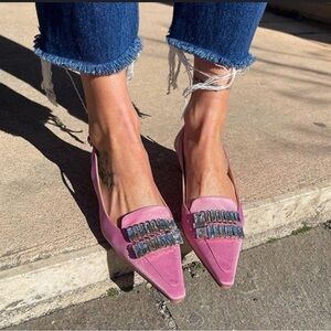 Susiecloth Elegant Pink Satin Women's Shoes with Rhinestone Detail